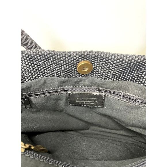 CAPACCIOLI Navy Blue Woven Leather Trim Handbag Made in Italy Luxe Resort Beach - Picture 3 of 9